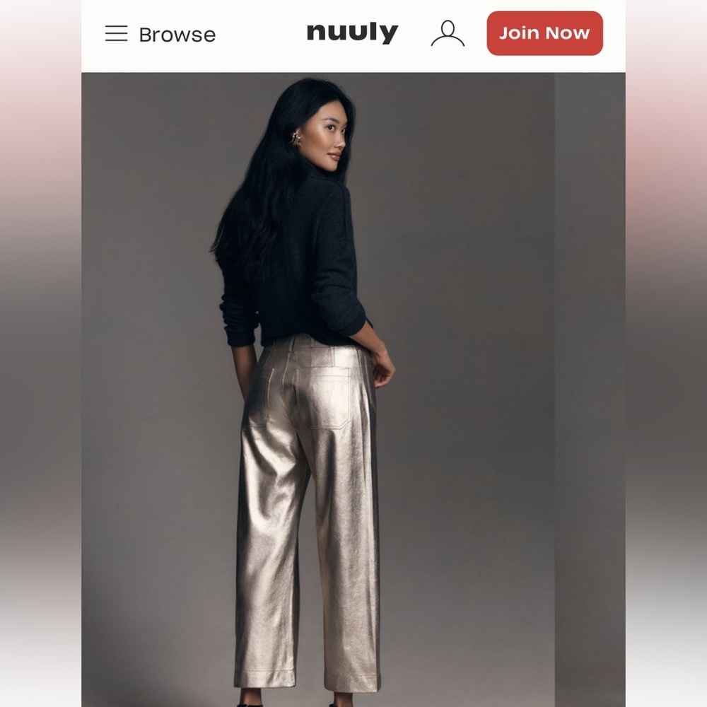 Anthropologie Colette Metallic Vegan Leather Cropped Wide-Leg Pants